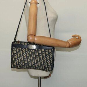 Christian Dior Trotter Canvas Shoulder Bag Navy Gold Auth